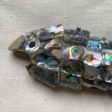 Fish-shaped bottle opener made of seashell and brass, 1970s