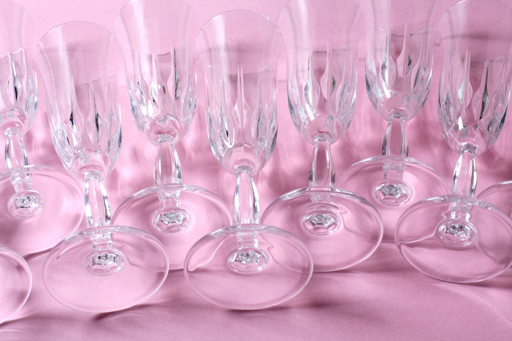 Set of 10 Vintage Crystal Champagne Flutes, Clear Italian Stemware