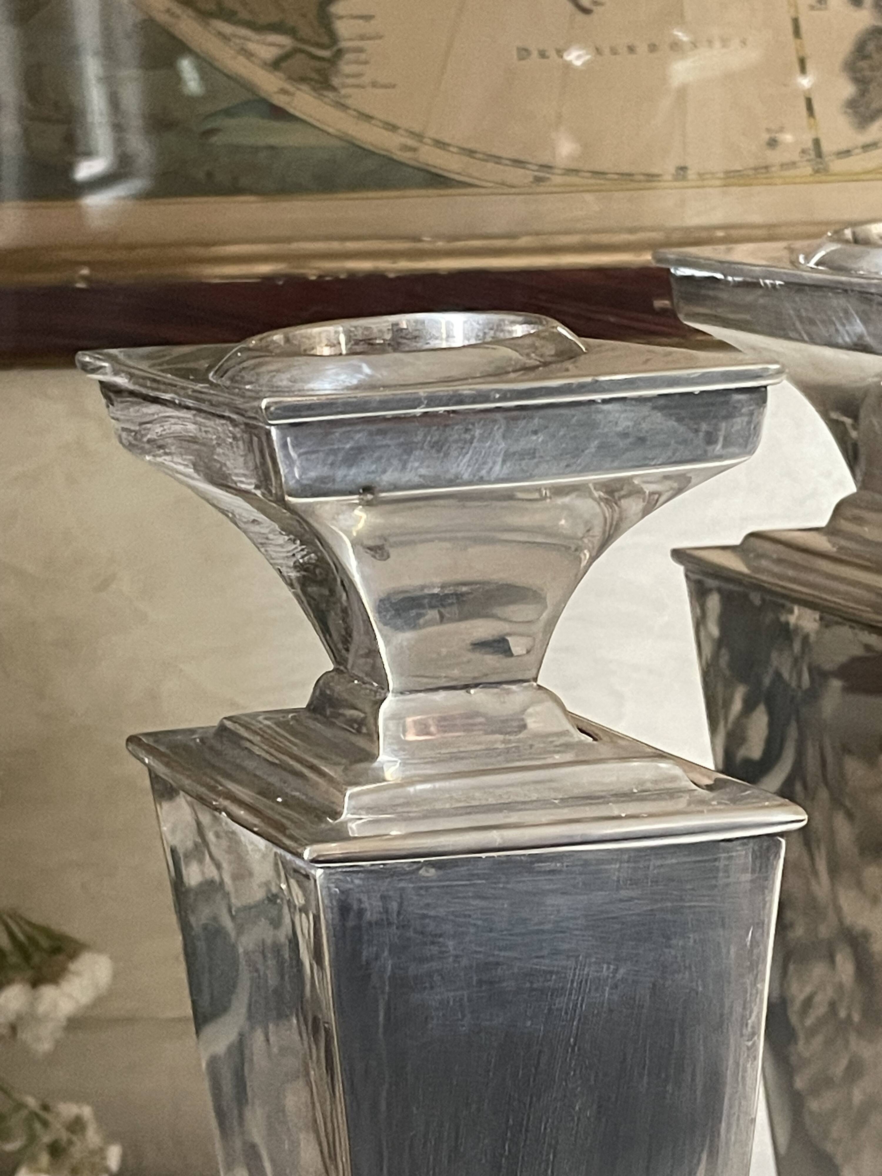 Pair of Art Deco silver-plated candlesticks 38.5cm