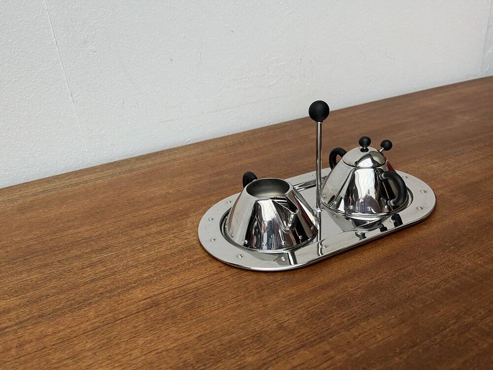 Postmodern Italian plateau for sugar and milk by Michael Graves for Alessi, 1980s, set of 3.