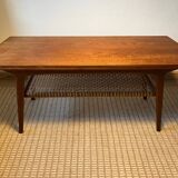 Danish coffee table from the 1960s, in good original condition, teak wood, rattan. by HELTBORG MOBLER