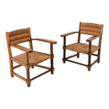 Pair of French armchairs with twisted legs in the style of Charles Dudouyt, France, 1940s.