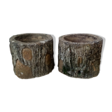 Pair of old rock garden planters in concrete