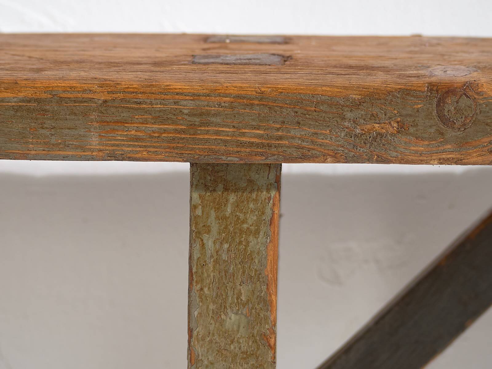 Antique green solid wood bench (c.1920) #26