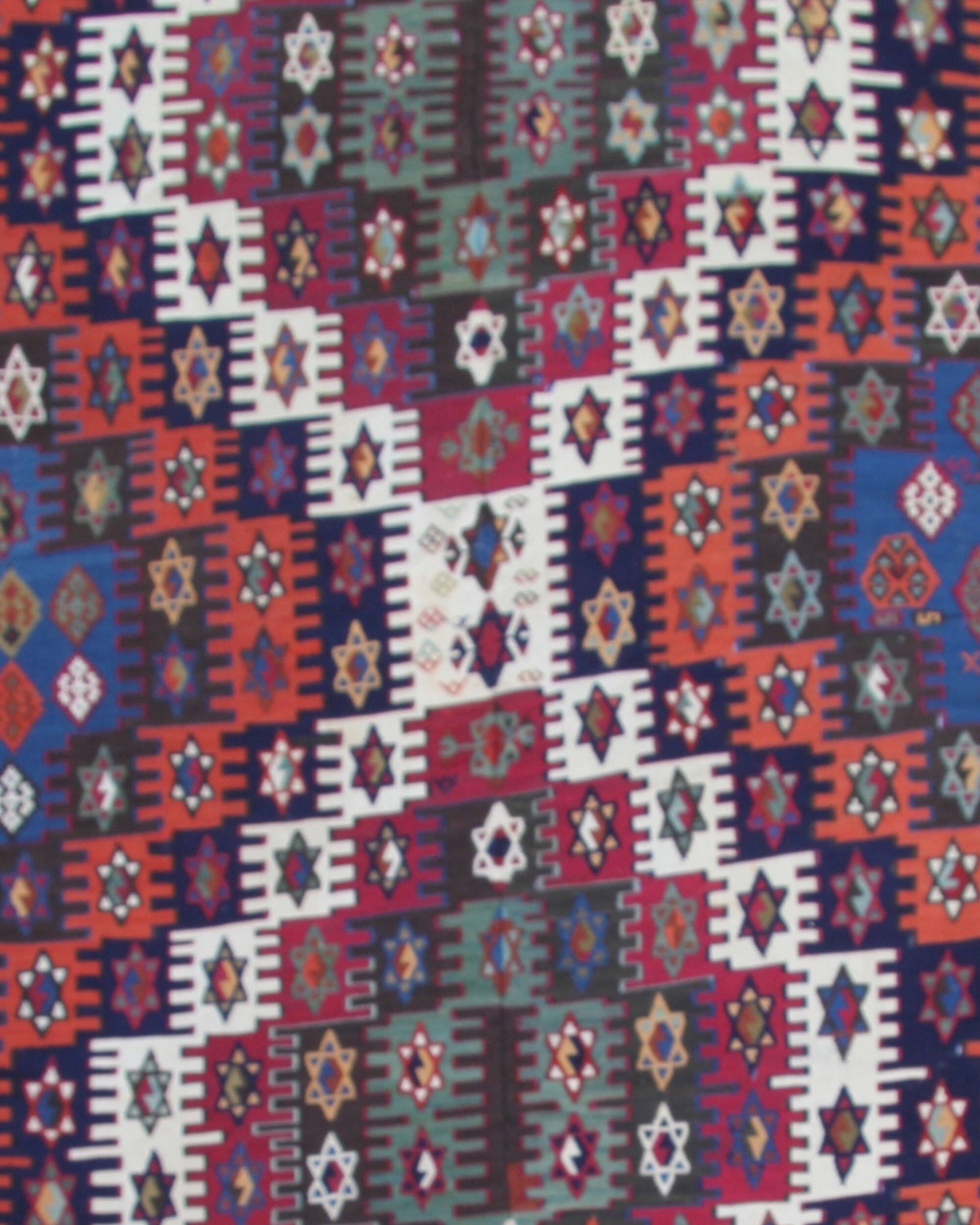 Konya Kilim Runner Rug 1930s, Tribal Geometric Wool Flatweave 350x170cm