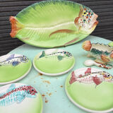 Vintage Vallauris ceramic dinnerware set. Fish design. 1960s