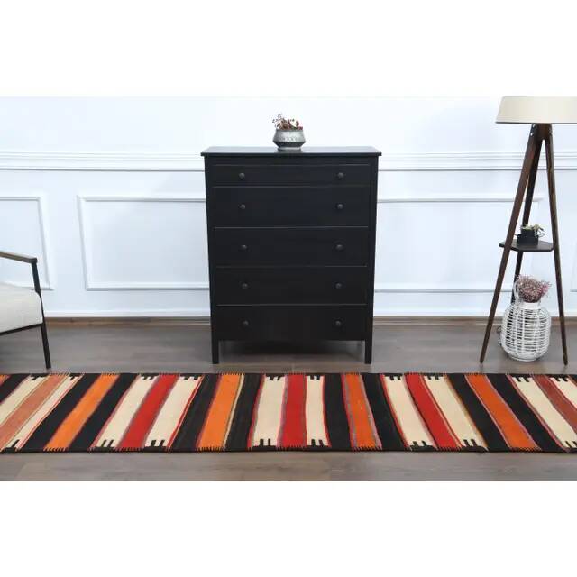 Vintage Turkish Oushak Handmade Wool Cotton Brown Runner Rug 79x337