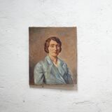 Portrait painting, Painting on old canvas signed Raymond Casez