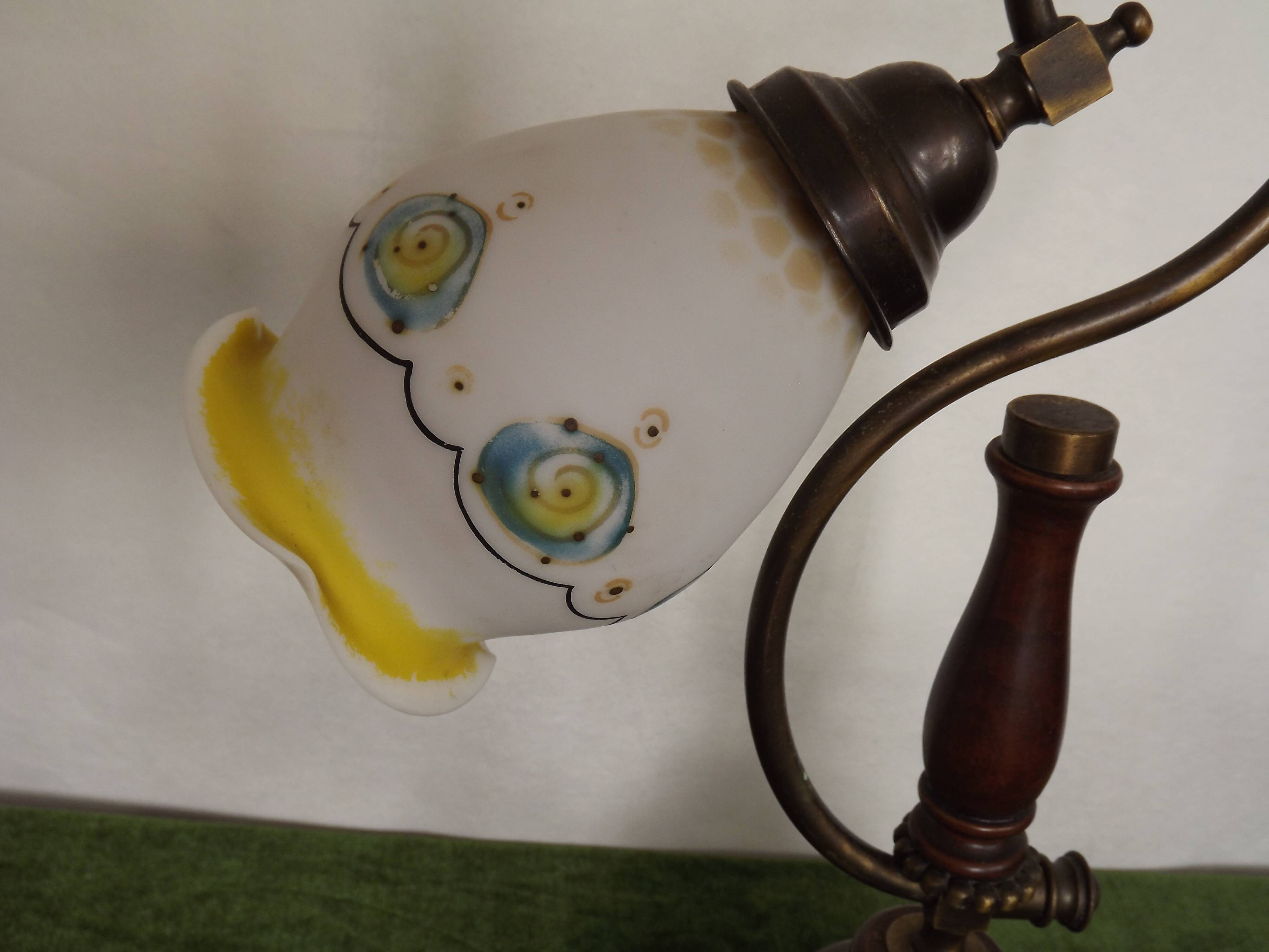 Wood and opaline glass lamp