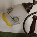 Lampe en bois et verre opalin