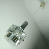 Vintage crystal glass and metal pendant light with 6 glass prisms from the 1960s, 2 available