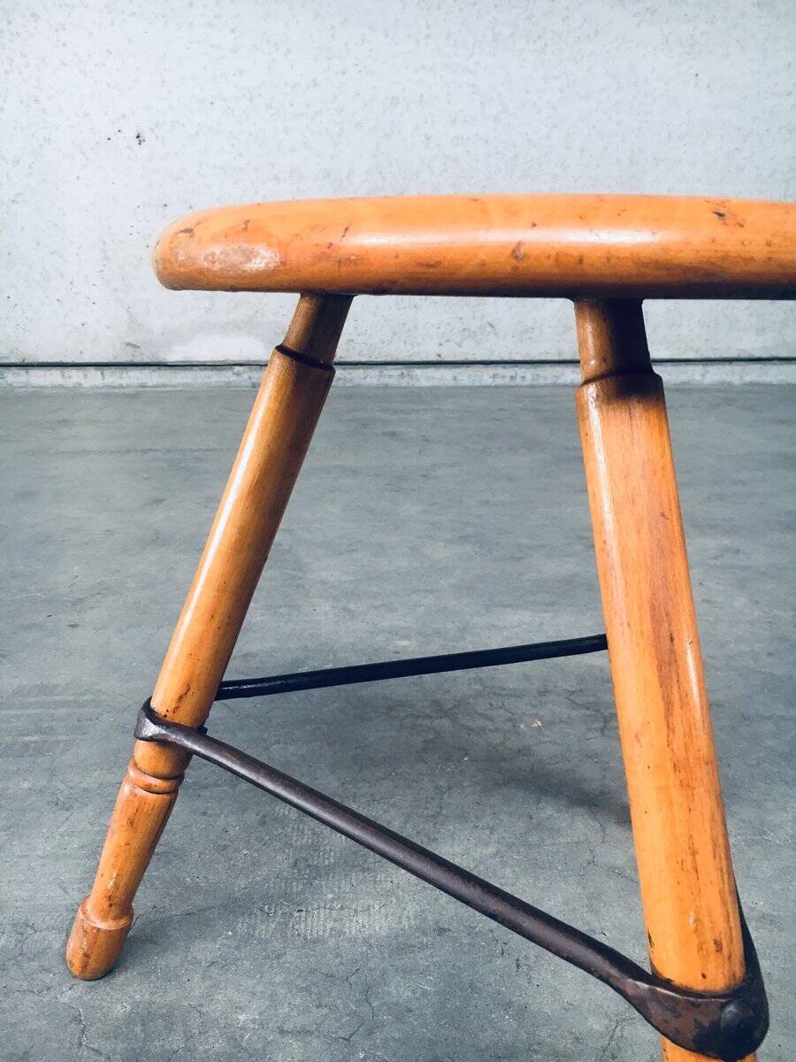 Industrial Low Tripod Stools, Belgium, 1950s, Set of 3