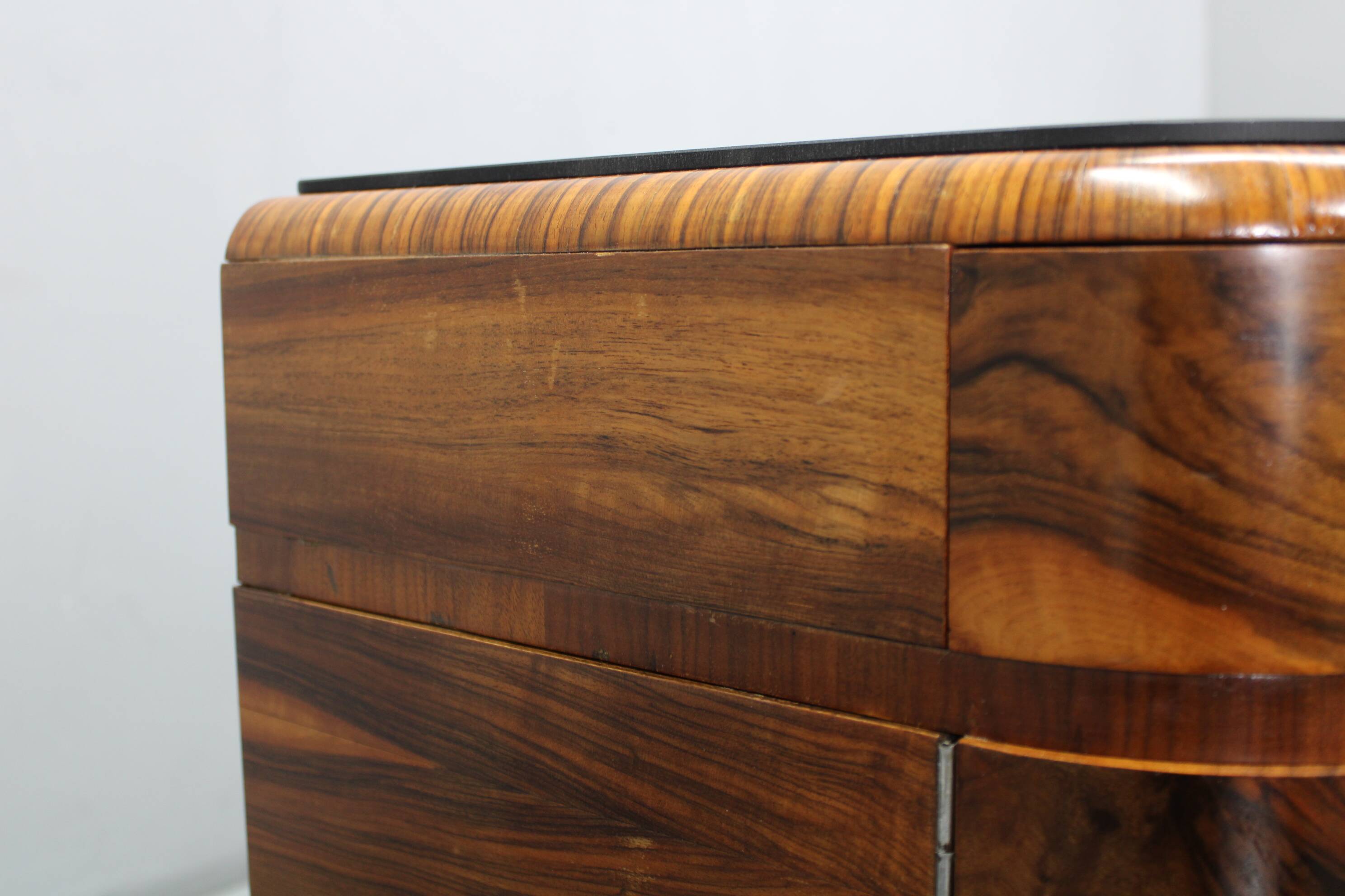 Pair of Art Deco walnut bedside tables from the 1930s.