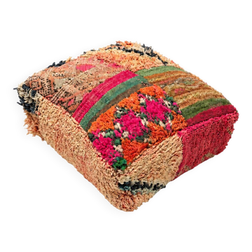 Vintage multicoloured Berber pouf in wool – 60 × 60 cm