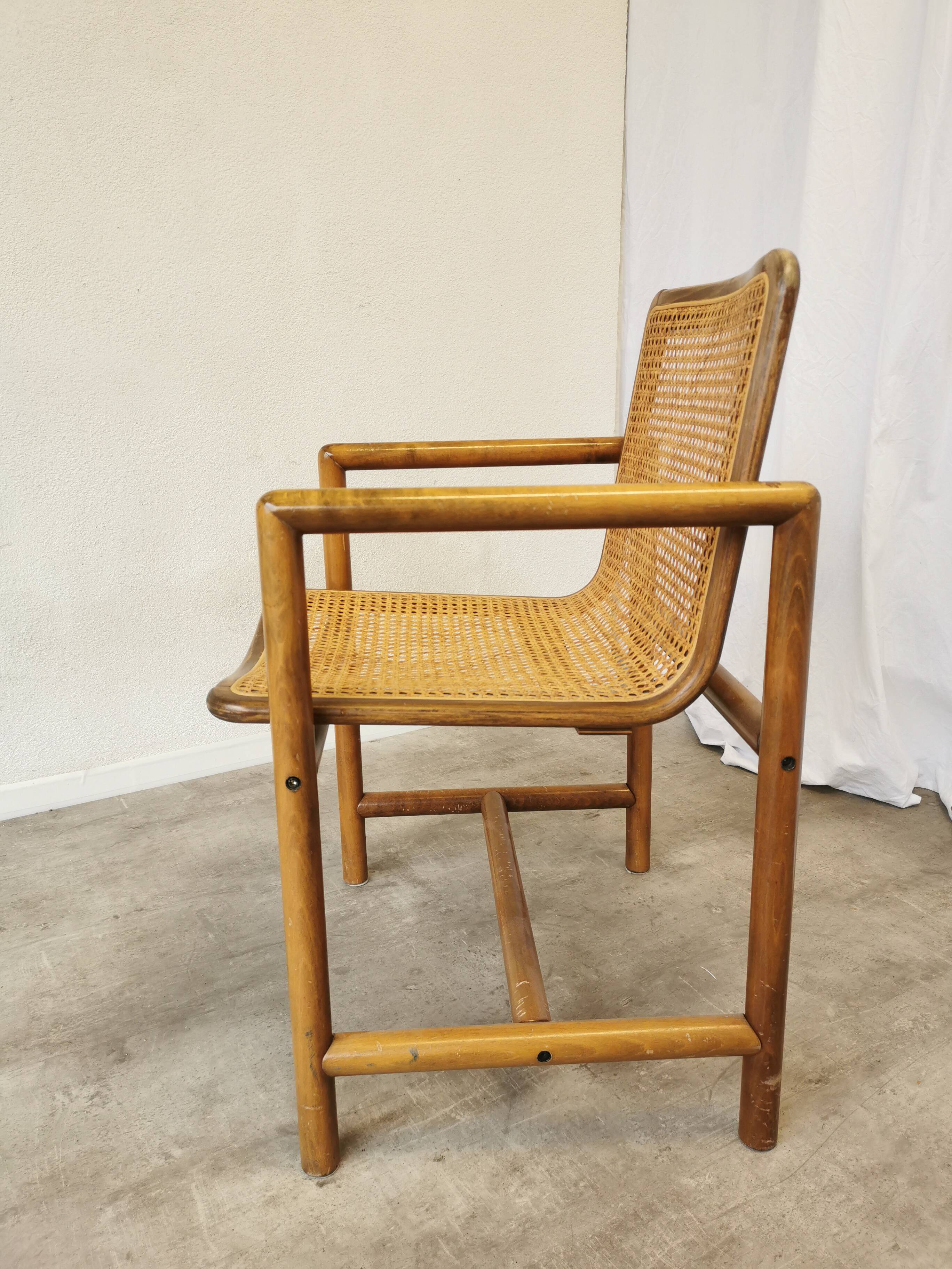 Vintage Wooden Cane Armchair by Branko Ursic: Mid-Century Lounge Chair