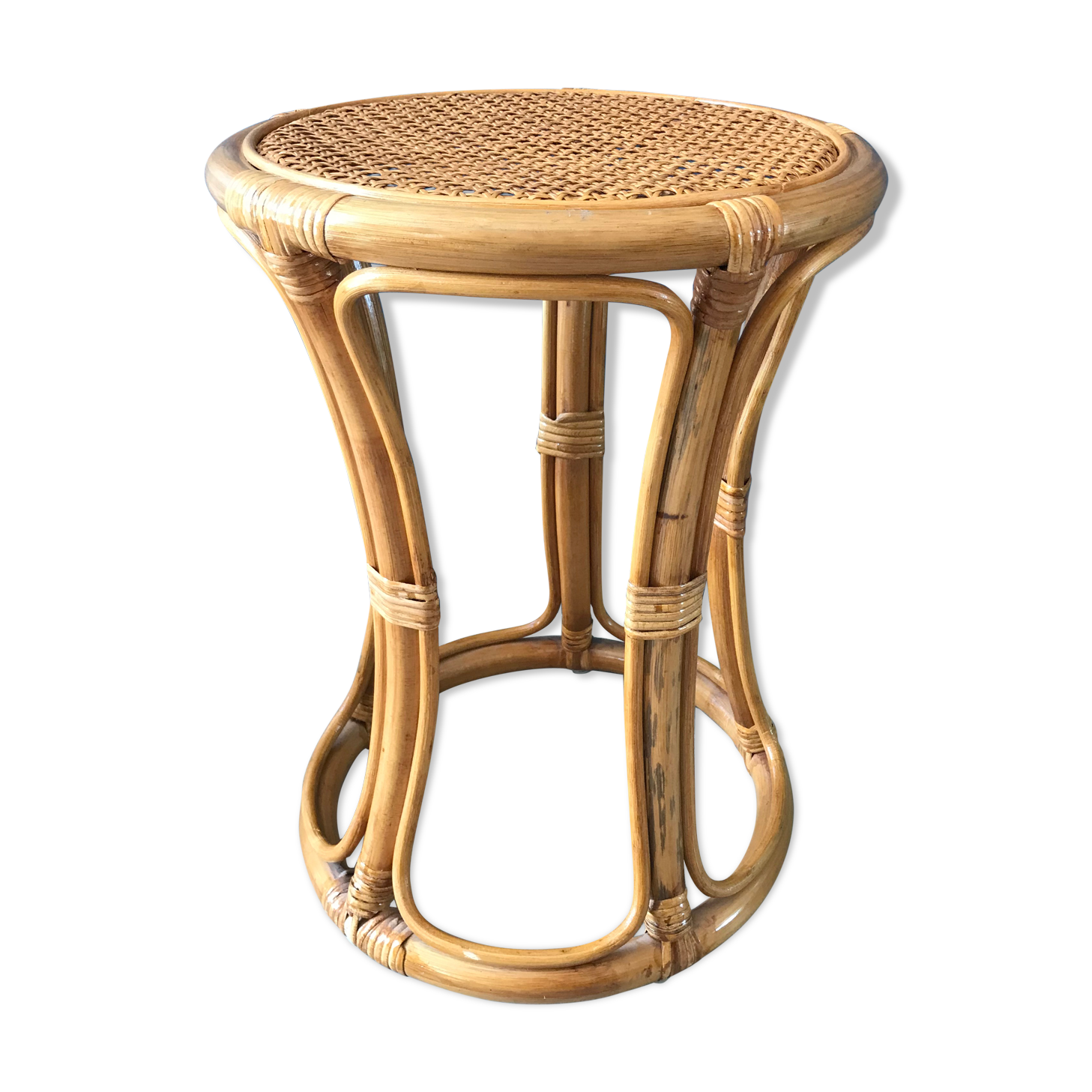Rattan stool with caning