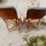 Pair of art deco garden chairs in patinated woven wicker