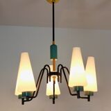 Dutch suspension lamp in wood steel and opaline glass