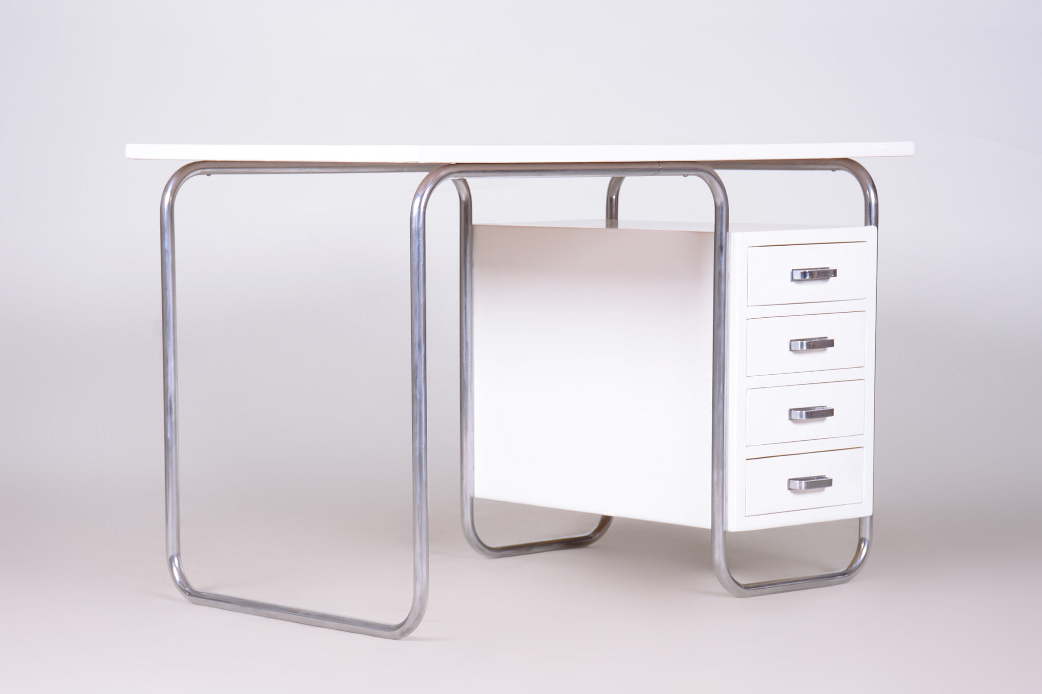 White bauhaus writing desk made in 1930s germany by robert slezak - restored