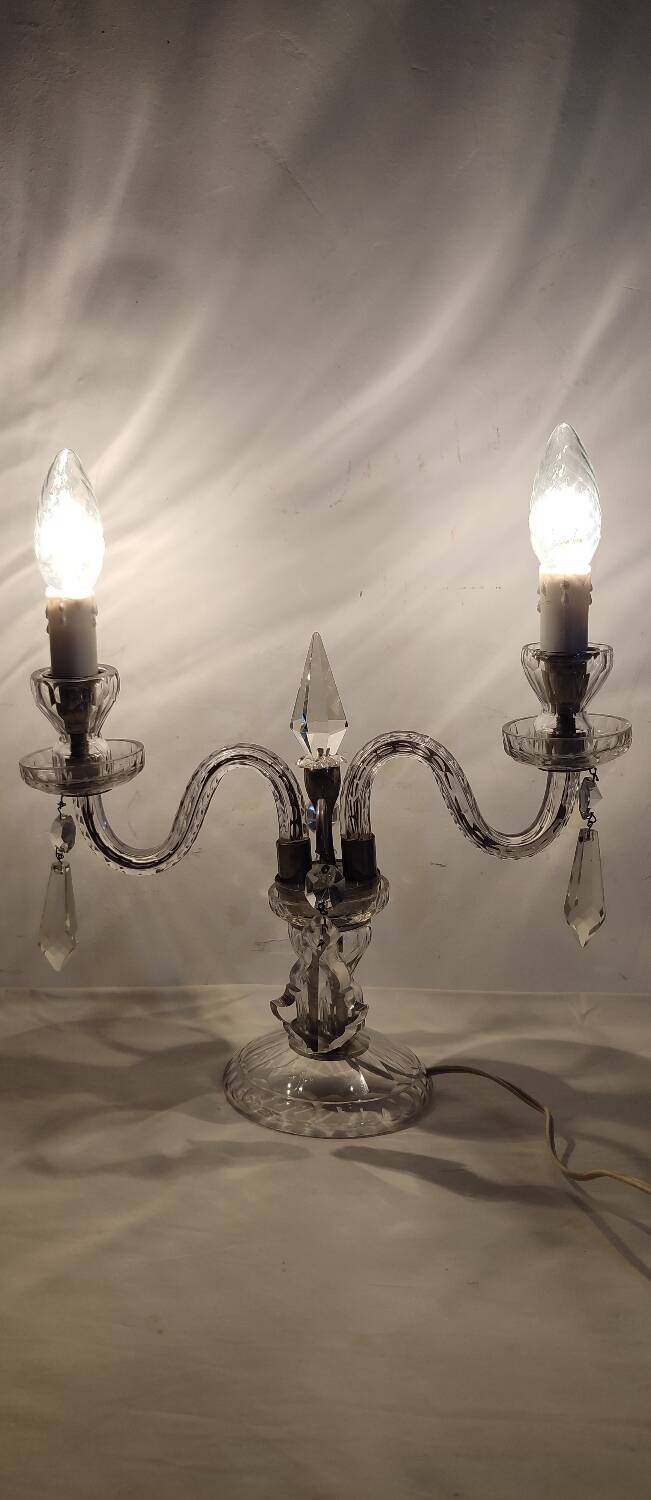 Lámpara de mesa de cristal. Francia, 1950s.