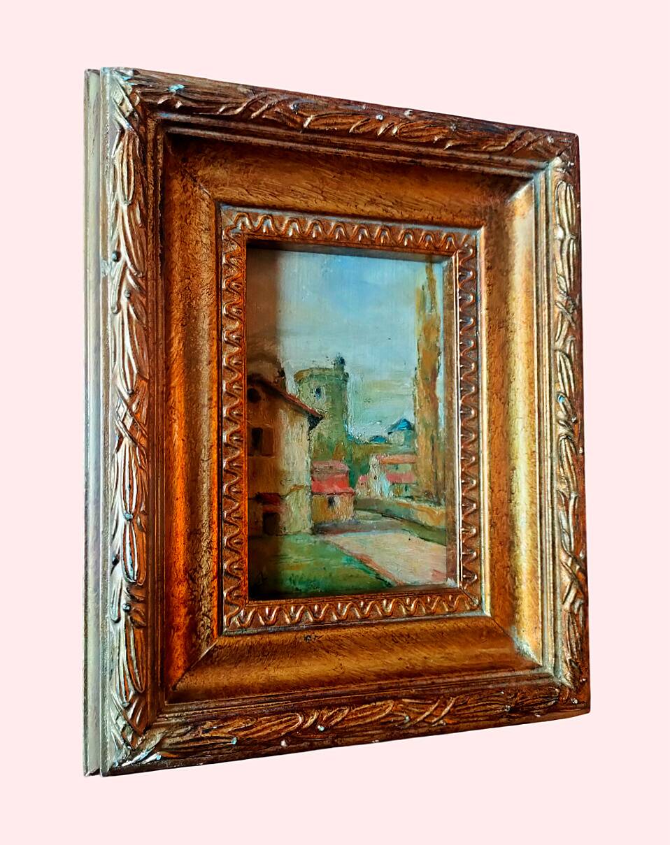 Painting signed hr. greitz? – oil on panel – view of a village