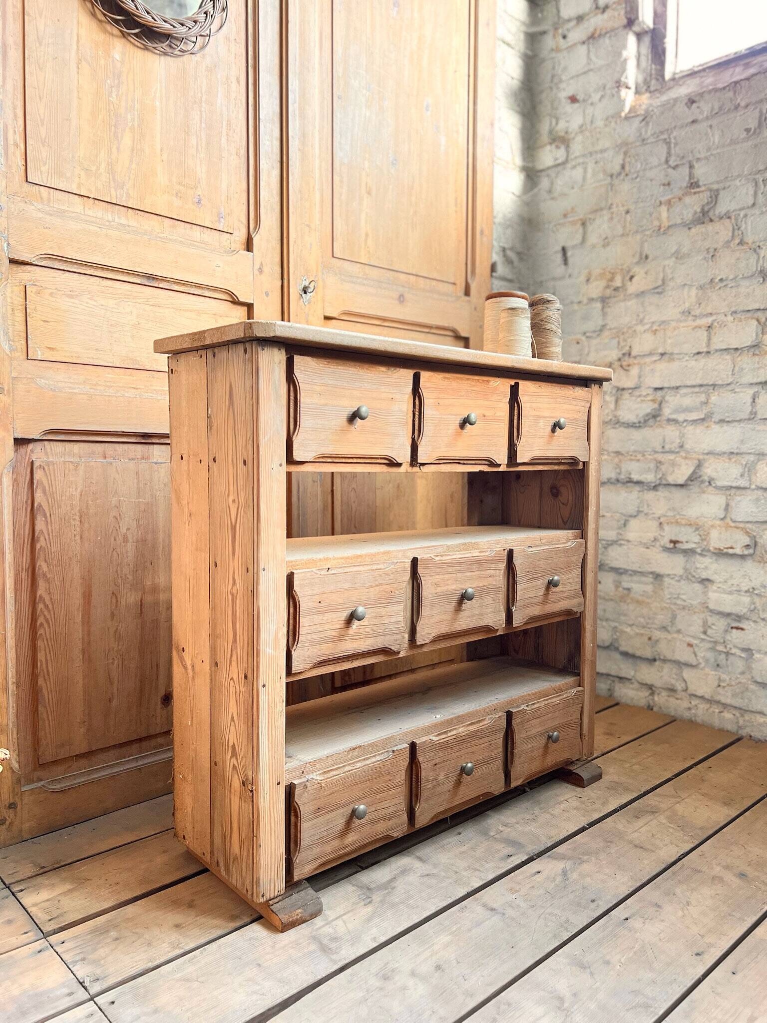 Old workshop furniture with 9 drawers