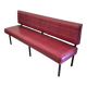 1960s double bistro bench in buttoned burgundy red skai