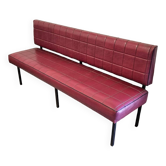 1960s double bistro bench in buttoned burgundy red skai