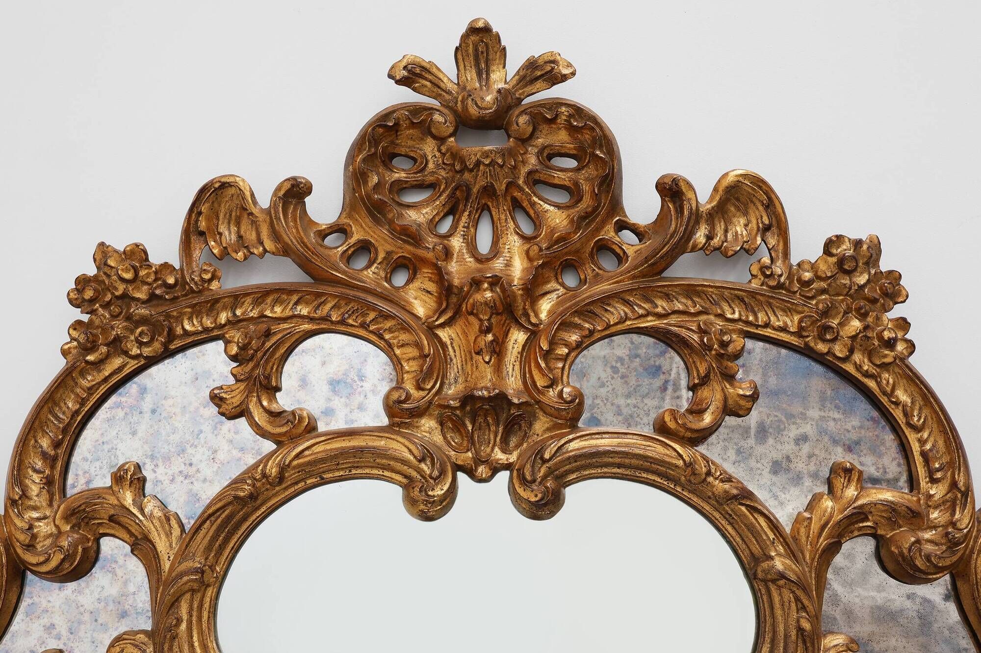 Rococo style gilt mirror with marbled glass border by Deknudt, Belgium, 197