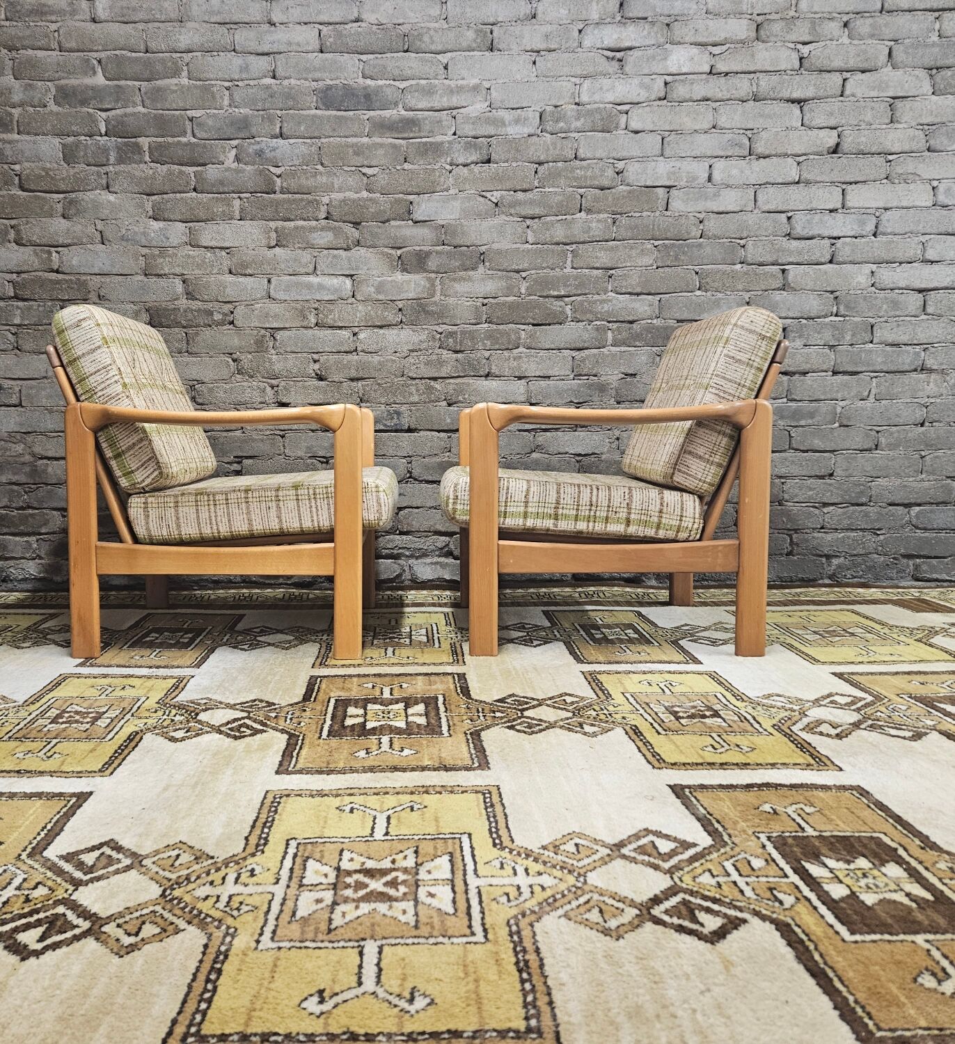 Pair of vintage scandinavian armchairs 1970 scottish fabric