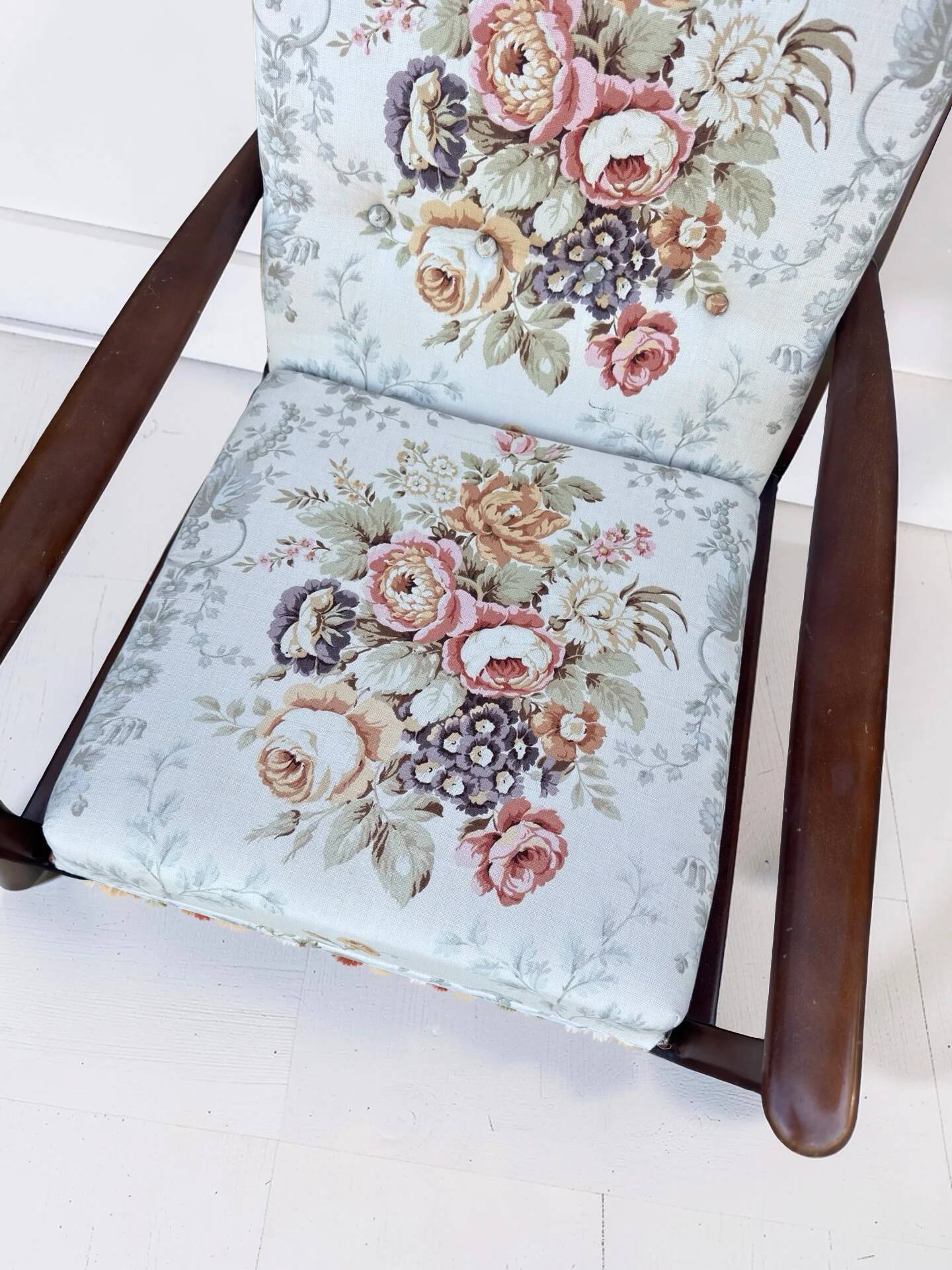 Vintage teak armchair with floral upholstery