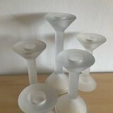 Set of 5 vintage diabolo candle holders in frosted glass