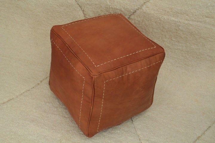 Moroccan square pouf brown wood