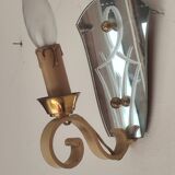 Single-light wall sconce in brass and metal with engraved mirror plate - 1950s