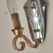 Single-light wall sconce in brass and metal with engraved mirror plate - 1950s