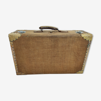 Old padded portskin suitcase woven and studded - 50s