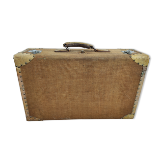 Old padded portskin suitcase woven and studded - 50s