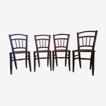 Série de 4 chaises bistrot bois motif Art Déco sur assise