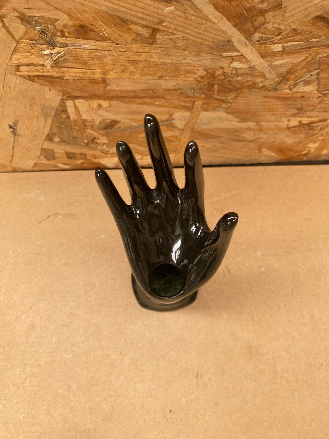 Antique Black Ceramic Hand Soliflore Ring Sizer Vintage Decoration