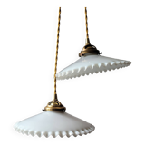 Duo of white opaline pendant lights