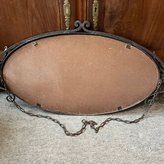 Old art deco oval beveled mirror