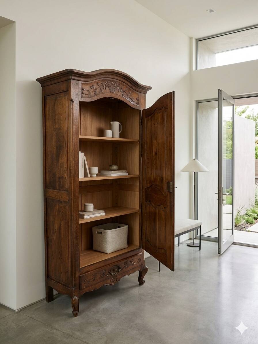 Louis XV style bonnetière in solid oak