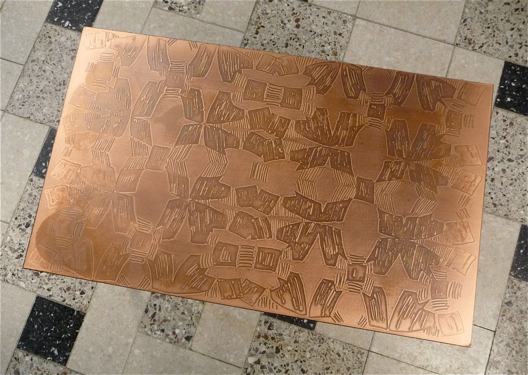 Copper side table with abstract relief from Opal Möbel, West-Germany 1960s