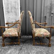 Pair of large ceremonial armchairs in Louis XIII style with tapestry f