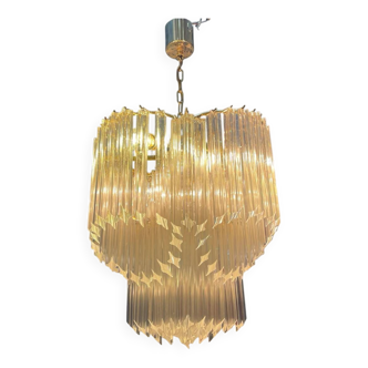 Italian Brass and Murano Glass Quadrilobi Chandelier by Venini, 1970s