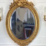 Mirror / oval ice Napoleon III period in wood and gilded stucco louis xv style