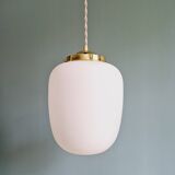 Pair of Scandinavian pendant lights in white satin glass, 1960s