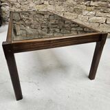 Teak coffee table with smoked glass 1970"