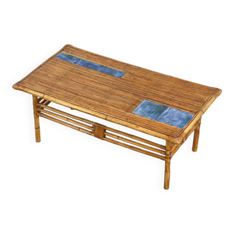 Coffee table with blue ceramic tiles by Robert and Jean Cloutier