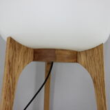 1970s upcycled glass and oak lamp
